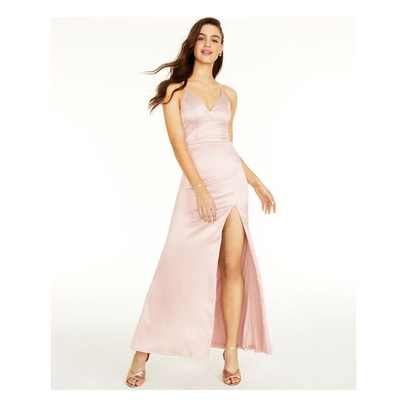 SEQUIN HEARTS Womens Pink Spaghetti Strap Full-Length Evening Dress 9 - Picture 1 of 2